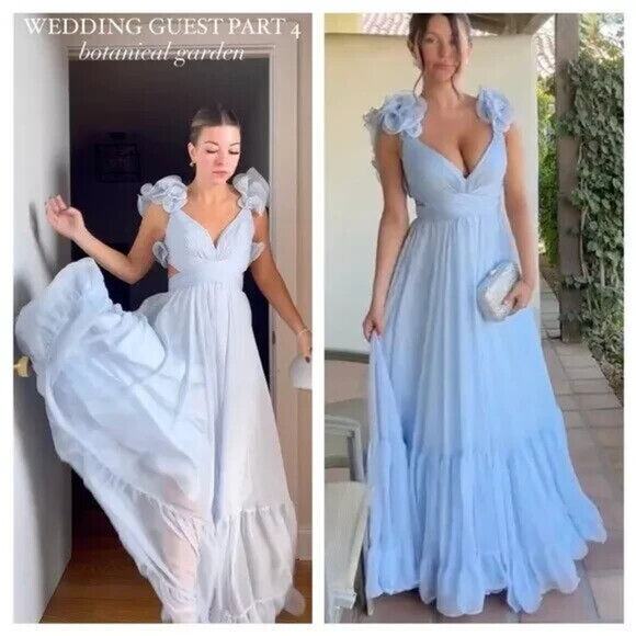 NWT MAC DUGGAL Dress 67911 Powder Blue Ruffle Tiered Chiffon Cutout $598 - Picture 2 of 7